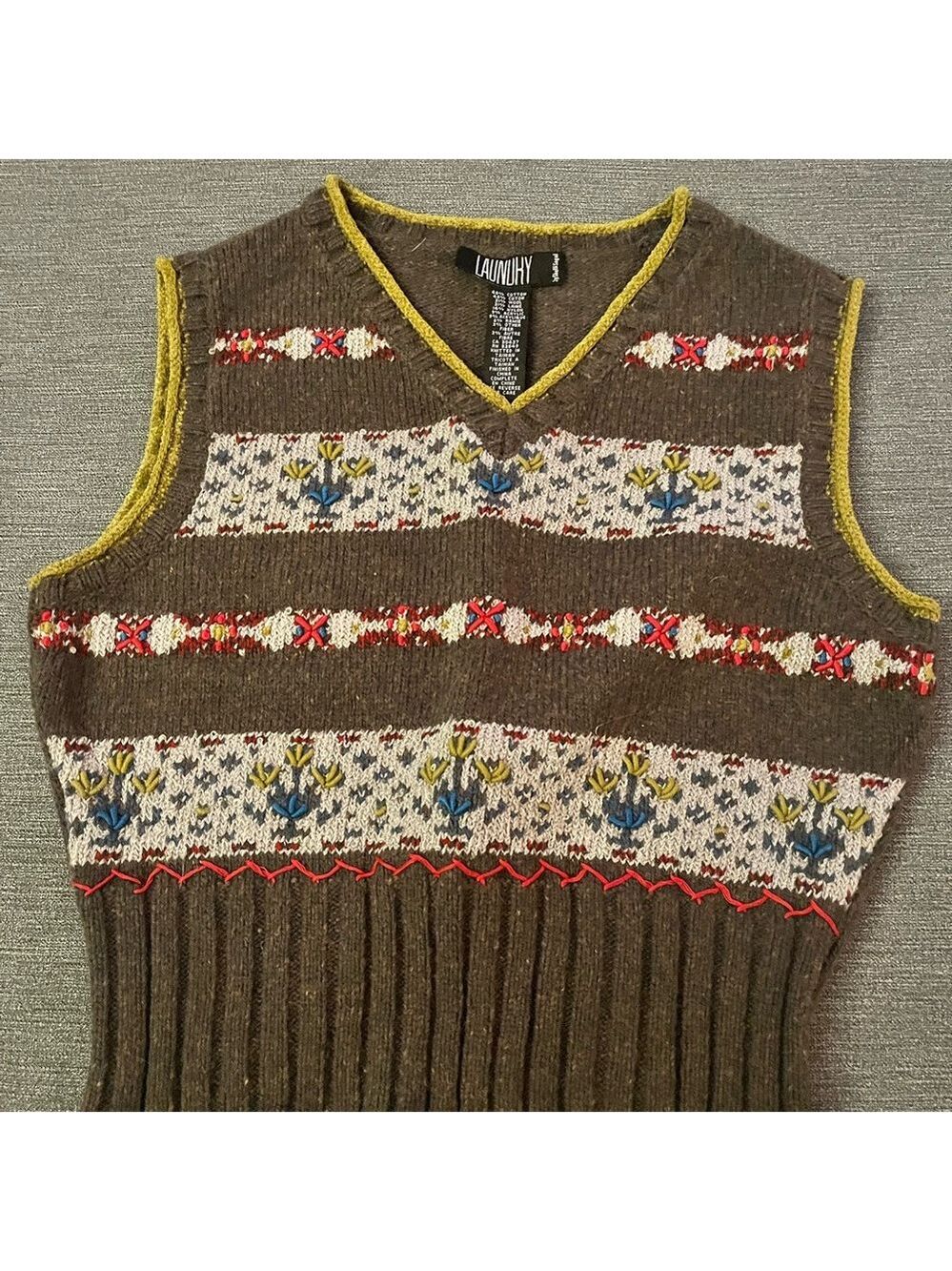 Laundry By Shelli Segal Green Fair Isle V-Neck Sweater Vest Small NWOT